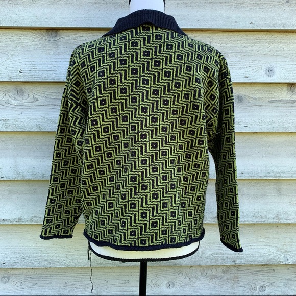Vintage Express Tricot Jacquard Print Long Sleeve Collared Quarter Zip Sweater - Picture 15 of 16